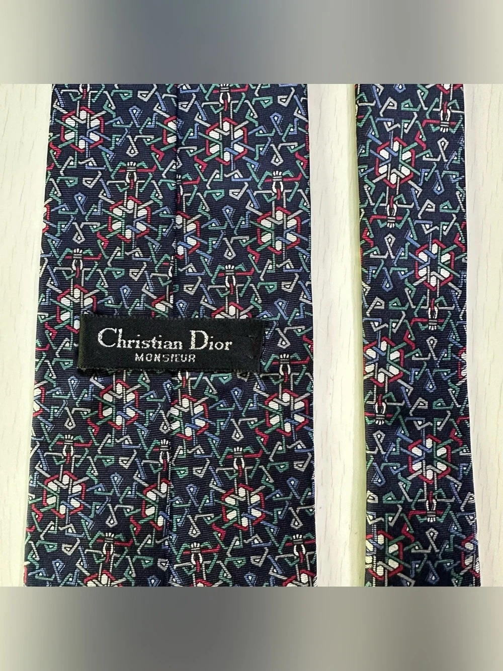 VTG Christian Dior Monsieur Men's Silk Geometric Printed Necktie